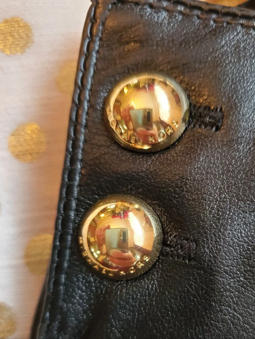 Michael Kors Collection (Retail) Genuine Black Leather Gloves Gold Button Detail